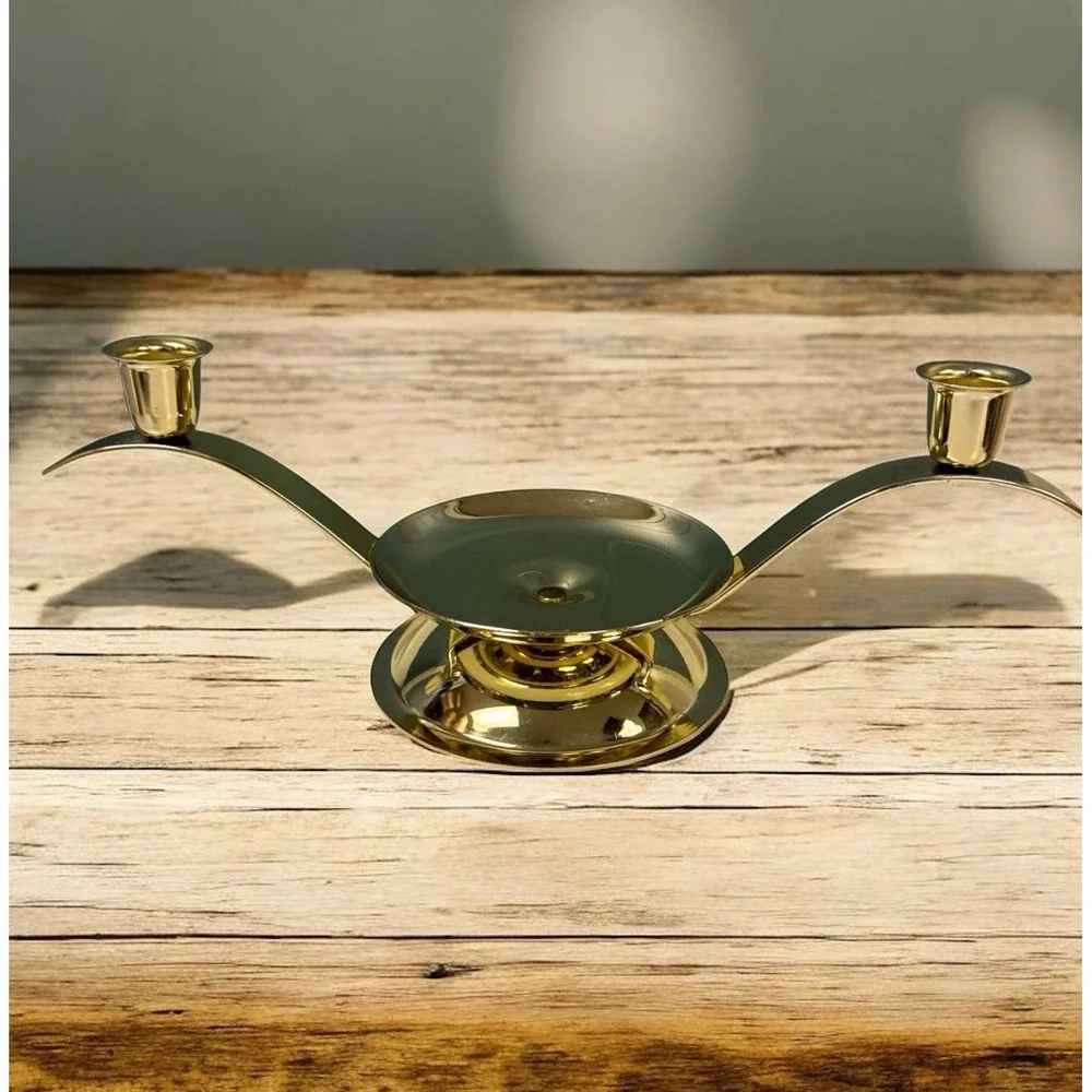 Vtg MetalGlow Wedding Unity Candle Pillar Taper Holder Candleholder‎ Gold